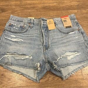 Levi's Light Blue Distressed Jean Shorts Sz 31 High Rise Button Fly
